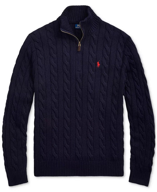 Maglioni in Cotone Con Mezza Zip e Maglia a Cavo